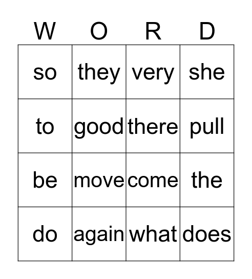First Grade Red Words Bingo Card