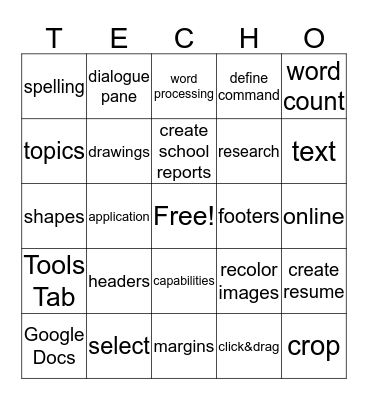 Google Docs 1 Essential Unit 1 Lesson 1 Bingo Card