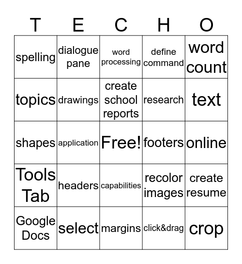 Google Docs 1 Essential Unit 1 Lesson 1 Bingo Card