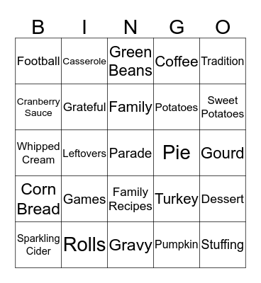 Thanksgiving BINGO! Bingo Card