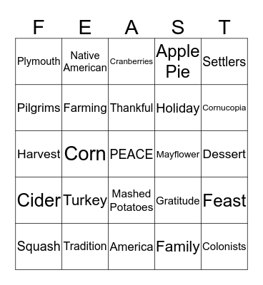 Thanksgiving Feast Bingo Card