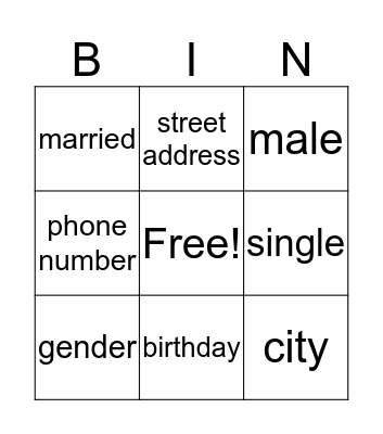 Untitled Bingo Card