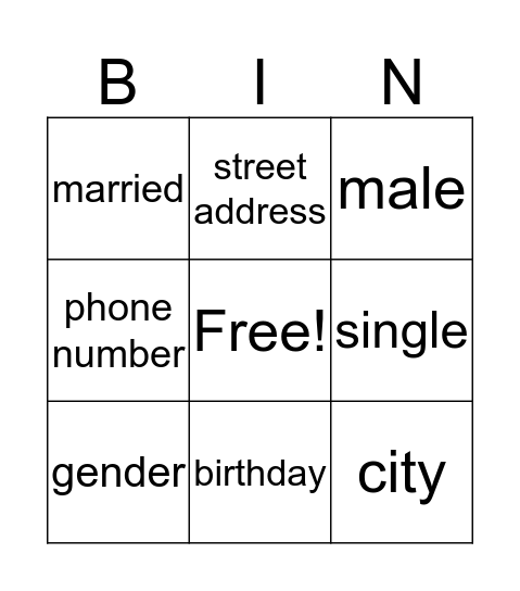 Untitled Bingo Card