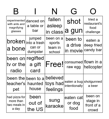 YES, I HAVE... Bingo Card