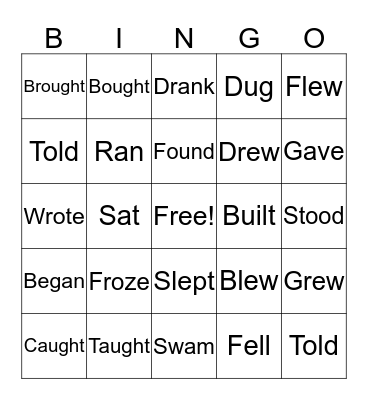 Irregular Verbs Bingo Card