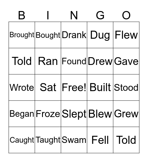 Irregular Verbs Bingo Card
