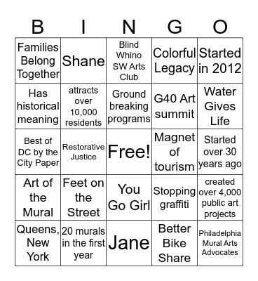 Richmond Art Mural  Bingo Card