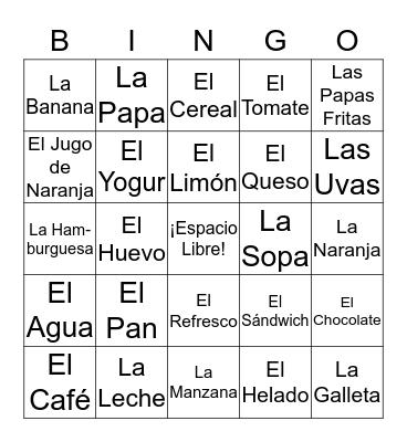 COMIDAS Y BEBIDAS Bingo Card