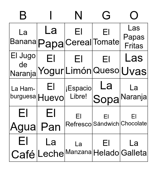COMIDAS Y BEBIDAS Bingo Card