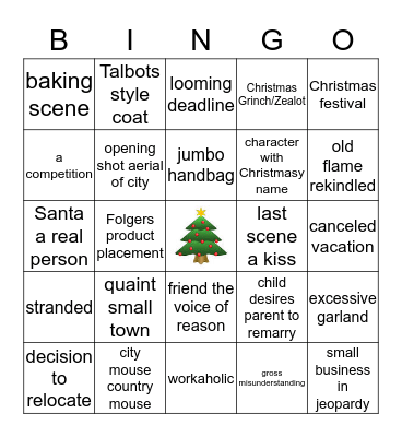 Hallmark Christmast Movie Bingo Card