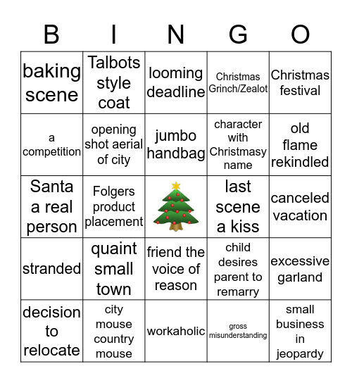 Hallmark Christmast Movie Bingo Card