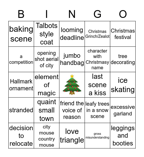 Hallmark Christmast Movie Bingo Card