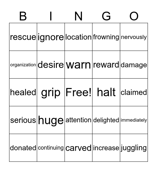 Vocabulary Bingo Card