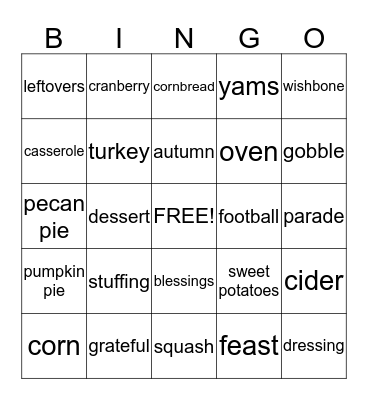 Thanksgiving  Bingo Card