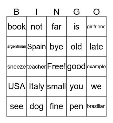 Untitled Bingo Card