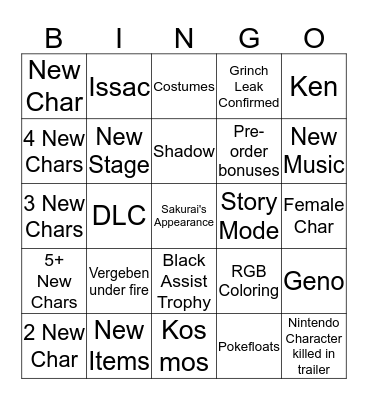 Smash Direct 11/1 Bingo Card