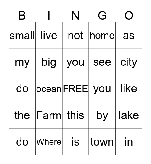 Where do you live Bingo Card