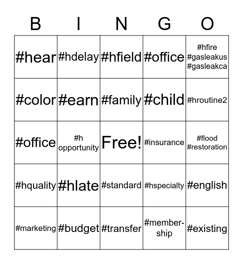 Hashtag Bingo! Bingo Card