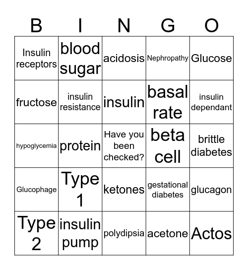 Kupuna Diabetes Bingo Card