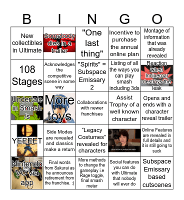 Smash Bros Ultimate Direct Bingo Card