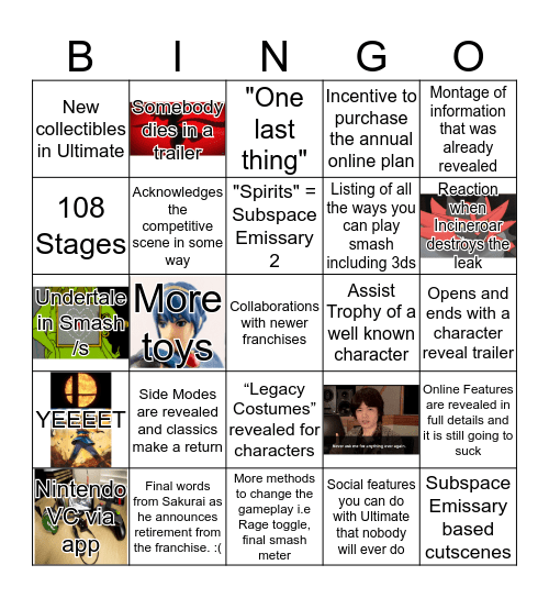 Smash Bros Ultimate Direct Bingo Card