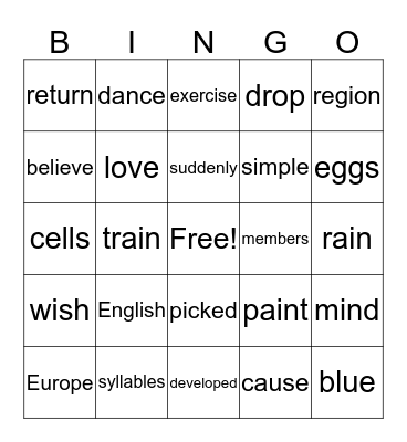 Fry Instant Words Level 6 Column 2 Bingo Card