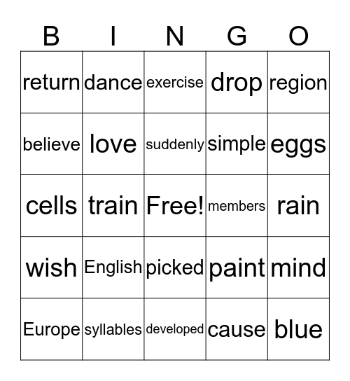 Fry Instant Words Level 6 Column 2 Bingo Card