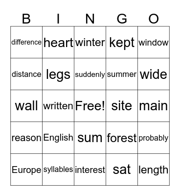 Fry Instant Words Level 6 Column 3 Bingo Card
