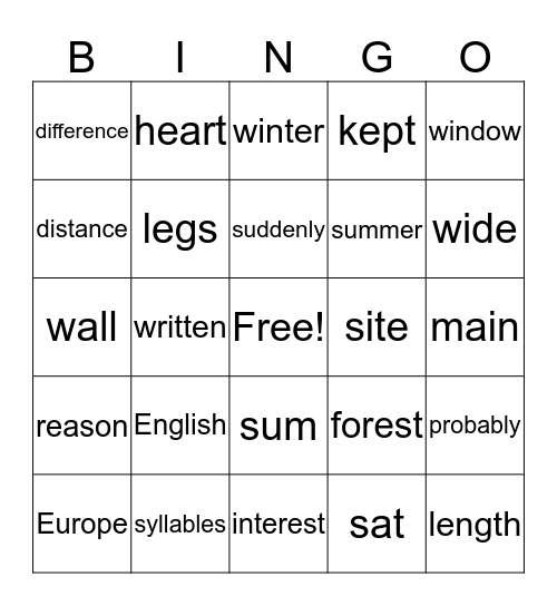 Fry Instant Words Level 6 Column 3 Bingo Card