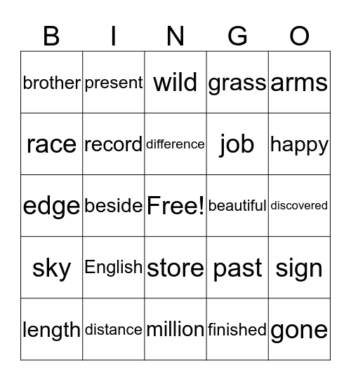 Fry Instant Words Level 6 Column 4 Bingo Card