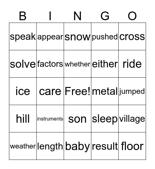 Fry Instant Words Level 7 Column 1 Bingo Card Bingo Card