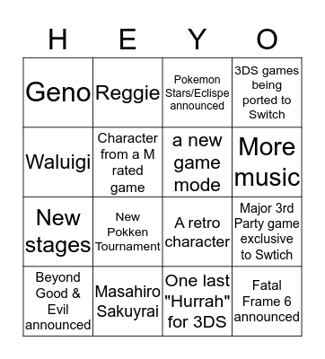 Nintendo Direct Bingo  Bingo Card