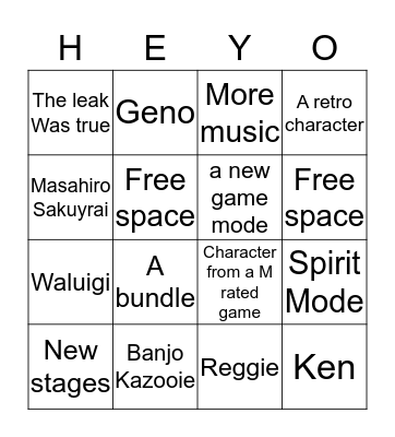 Nintendo Direct Bingo  Bingo Card