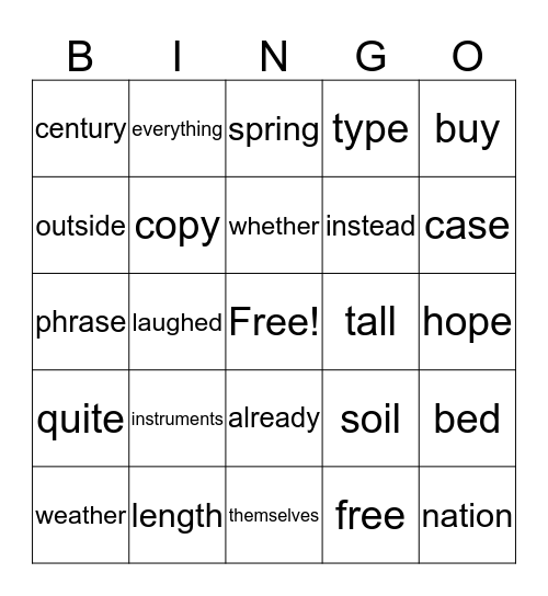 Fry Instant Words Level 7 Column 2 Bingo Card Bingo Card
