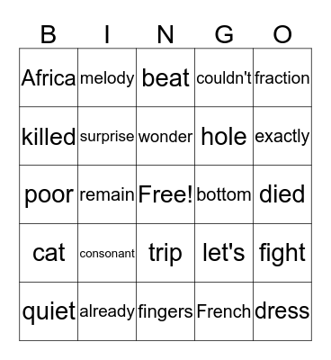 Fry Instant Words Level 7 Column 5 Bingo Card Bingo Card