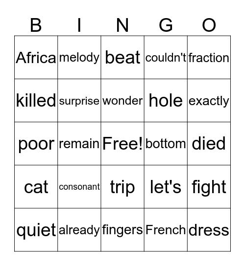 Fry Instant Words Level 7 Column 5 Bingo Card Bingo Card