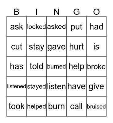 Present & Past Verbs Bingo Card