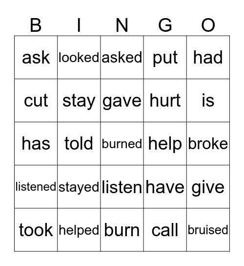 Present & Past Verbs Bingo Card