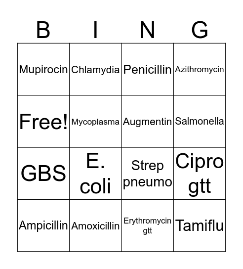 Bugs and Drugs  Bingo Card
