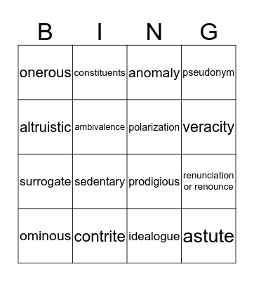 Into the Wild Bingo Card