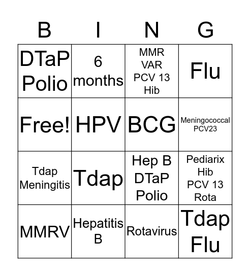 Vaccines Bingo Card