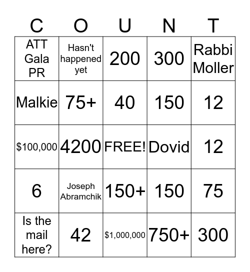 They're Counting on Us; We're Counting on You! Bingo Card