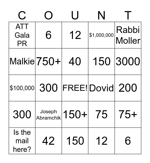 They're Counting on Us; We're Counting on You! Bingo Card