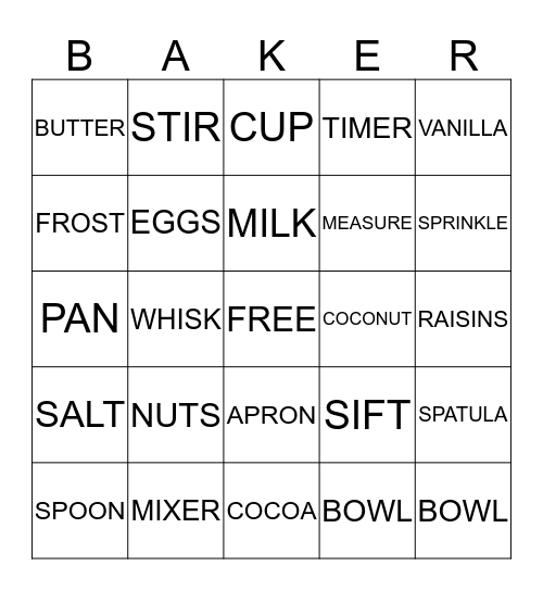 BAKER BINGO Card