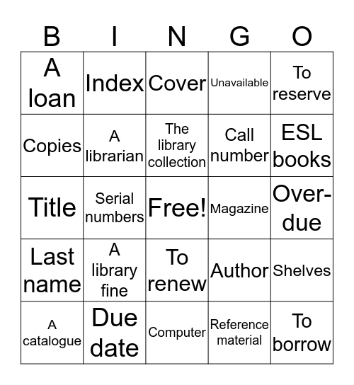 Library Bingo Card