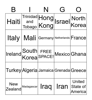 FLAGS OF THE WORLD Bingo Card
