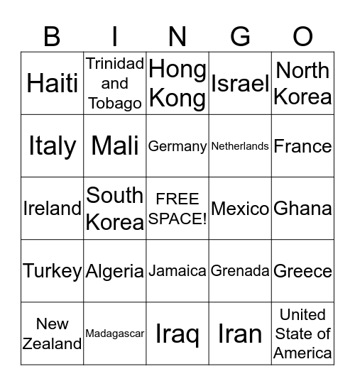 FLAGS OF THE WORLD Bingo Card