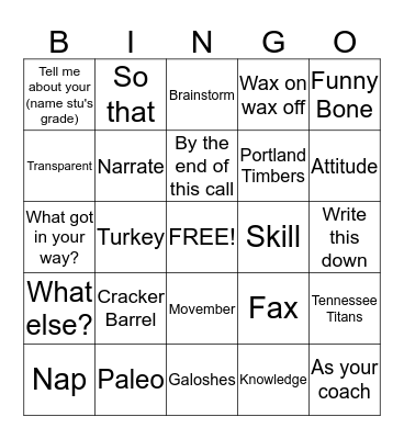 EDMC Thanksgiving Coaching Bingo Card