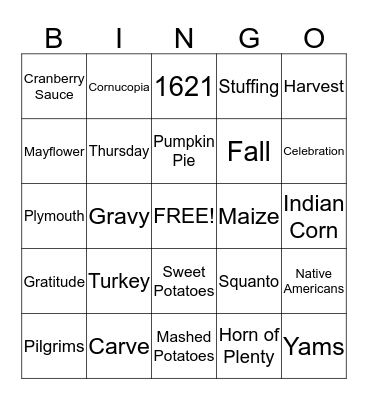 Thanksgiving Bingo Card