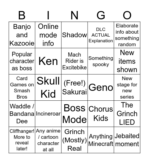 FINAL Smash Ultimate Direct Bingo Card